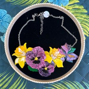 Love in Idle-ness Erstwilder Spring Flowers Pansy Daffodil large necklace